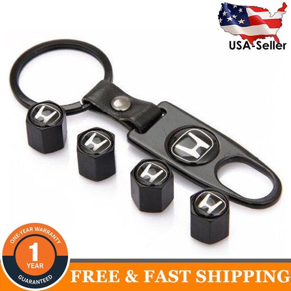 Wheel Tire Valve Dust Stems Air Caps + Honda Logo Keychain