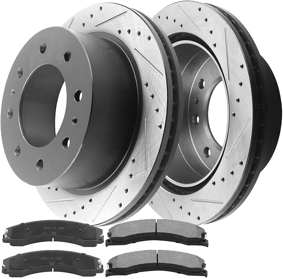 360mm Rear Slotted Disc Brake Rotors + Brake Pads For Suburban Sierra 2500 3500