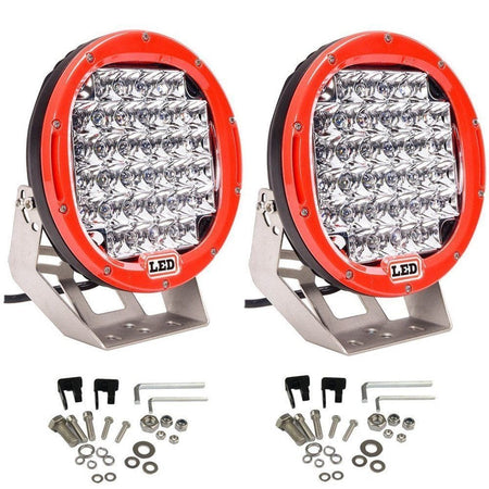 2x 9" inch 96W CREE Round Spot LED Driving Work Light offroad JEEP 4WD SUV Red