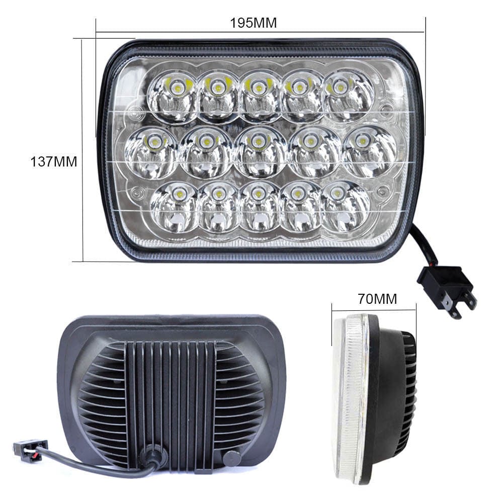 DUAL 7x6 5X7 LED HEADLIGHT LIGHT BULB CRYSTAL SEALED BEAM HEADLAMP 4500LM Pair