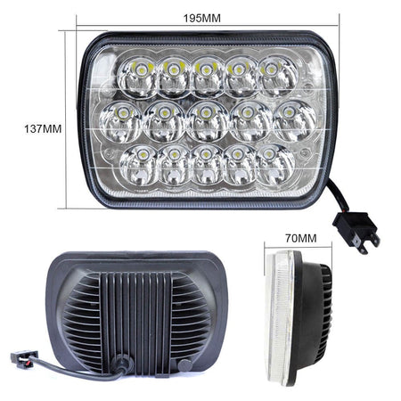 DUAL 7x6 5X7 LED HEADLIGHT LIGHT BULB CRYSTAL SEALED BEAM HEADLAMP 4500LM Pair