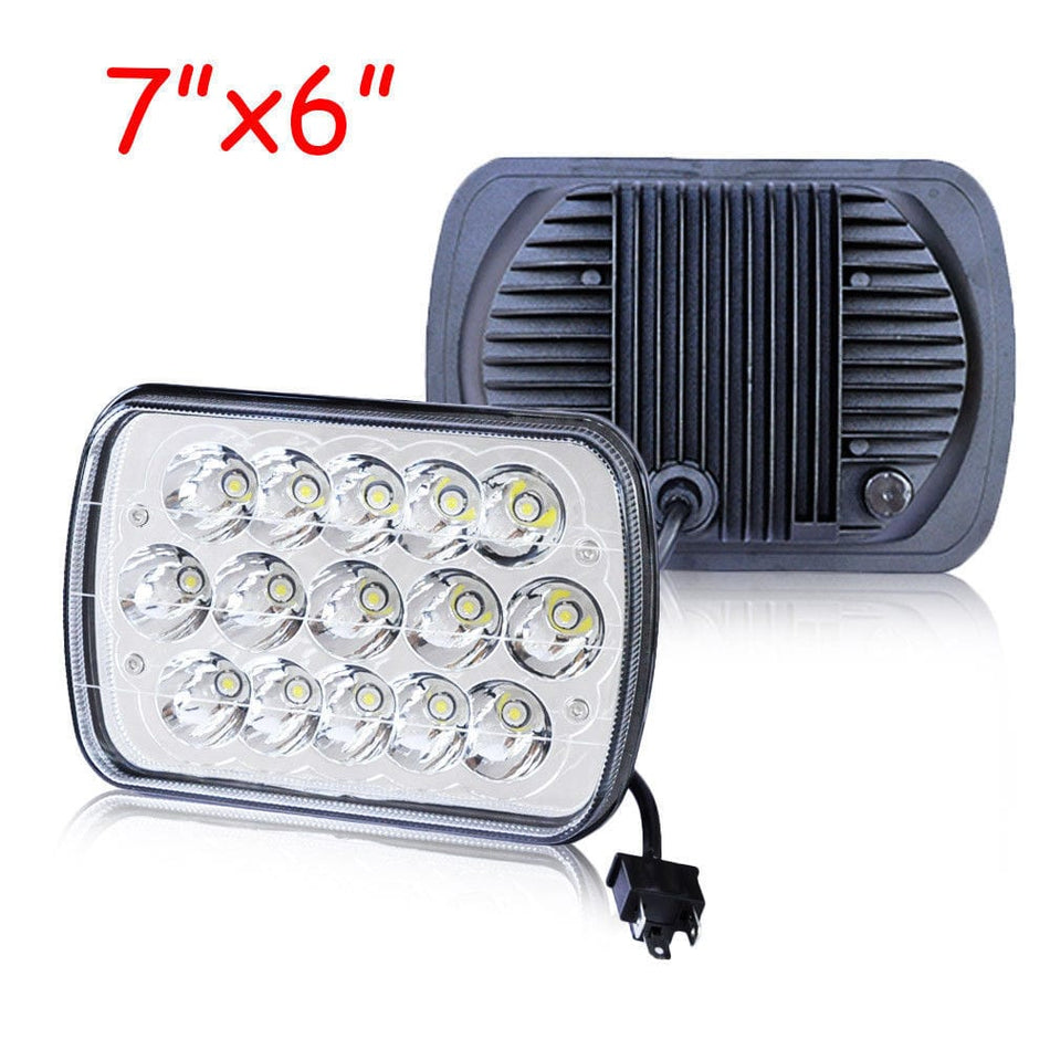 DUAL 7x6 5X7 LED HEADLIGHT LIGHT BULB CRYSTAL SEALED BEAM HEADLAMP 4500LM Pair