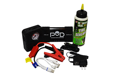 POD ETRACK Emergency Tire Repair and Air Compressor Kit - Free Shipping!