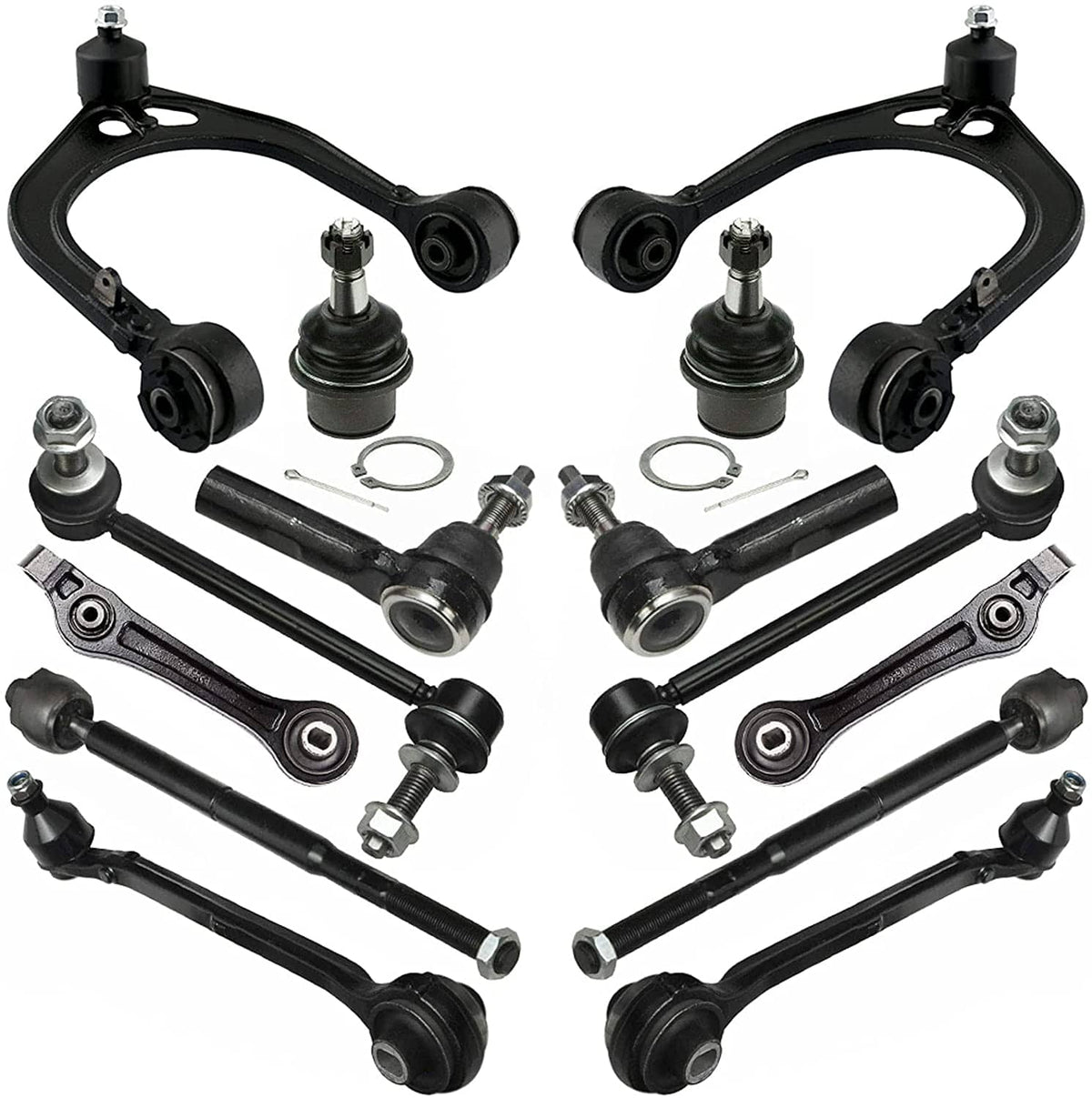 MotorbyMotor 14pc Front Upper and Lower Control Arm Suspension Kit Pre-Assembled Ball Joint w/Inner and Outer Tie Rods Sway Bar Links Fits for Chrysler 300, Dodge Challenger Charger Magnum 2WD