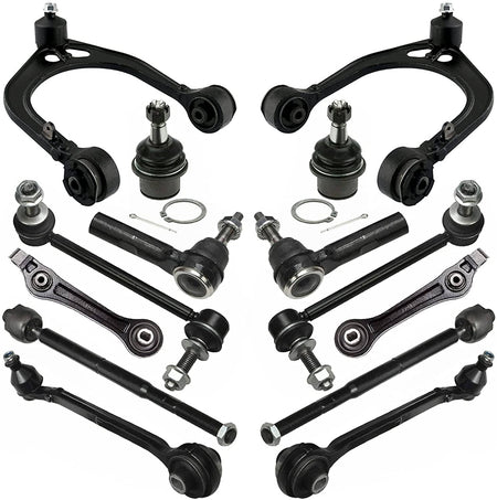 MotorbyMotor 14pc Front Upper and Lower Control Arm Suspension Kit Pre-Assembled Ball Joint w/Inner and Outer Tie Rods Sway Bar Links Fits for Chrysler 300, Dodge Challenger Charger Magnum 2WD