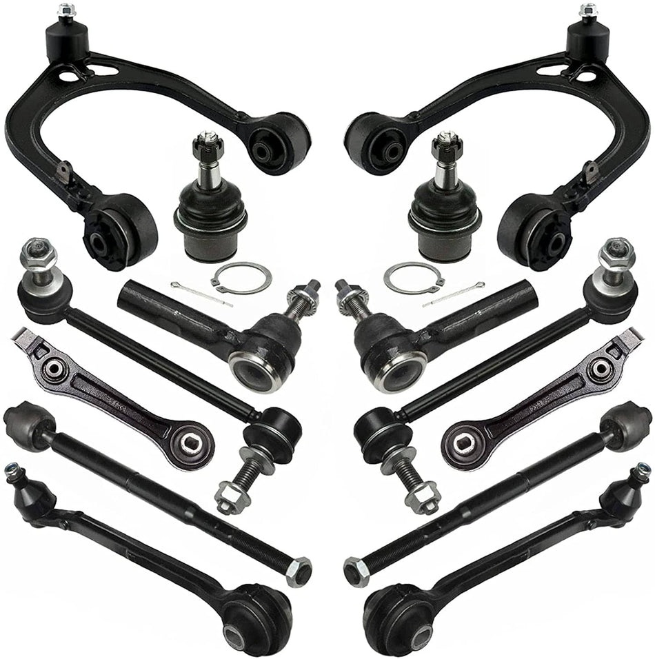 MotorbyMotor 14pc Front Upper and Lower Control Arm Suspension Kit Pre-Assembled Ball Joint w/Inner and Outer Tie Rods Sway Bar Links Fits for Chrysler 300, Dodge Challenger Charger Magnum 2WD