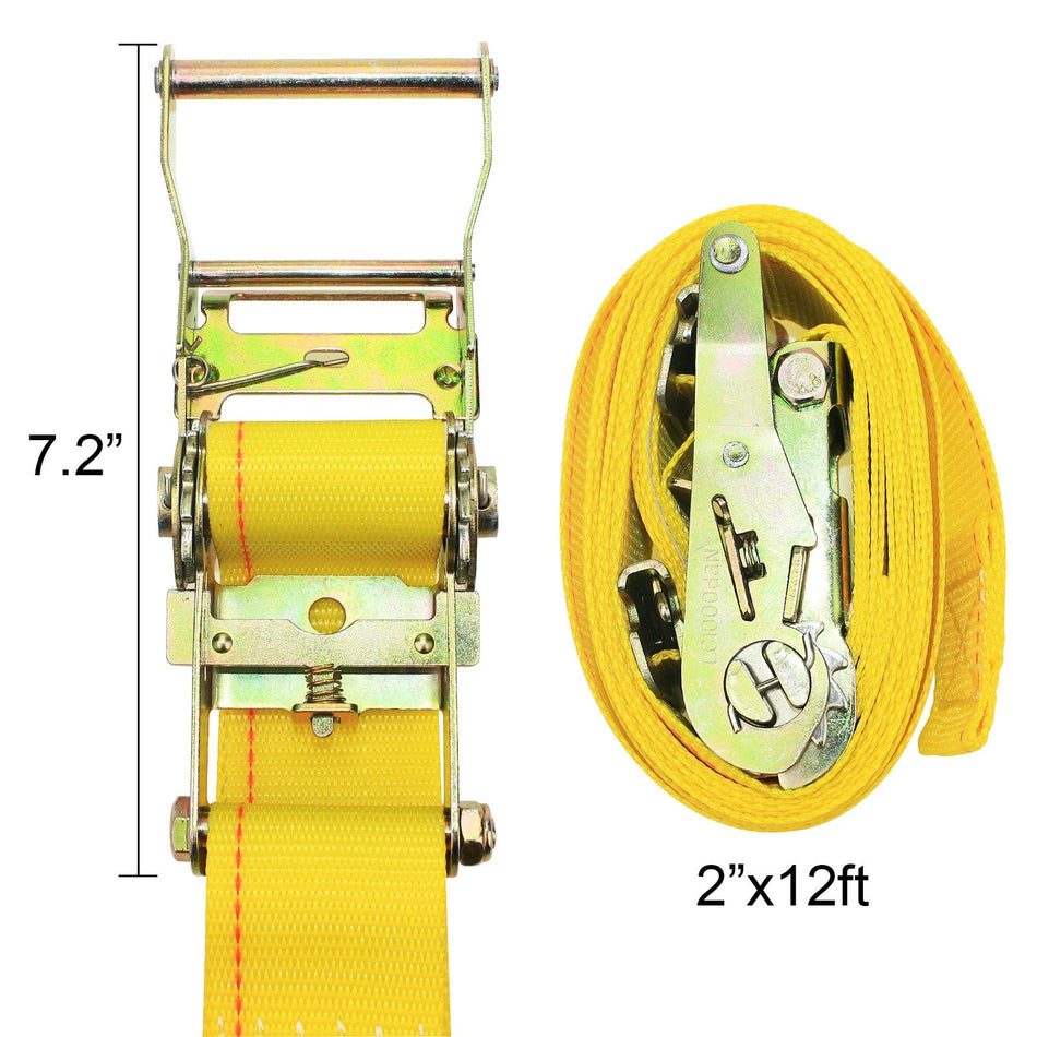 Robbor 2Pk E Track Ratchet Straps E Track Cargo Tie Downs,2x12 Heavy Duty Polyester Ratchet Tie Down Straps with ETrack Spring Fittings,Tie Down Motorcycle, Trailer,Trucks,Van Cargo Load