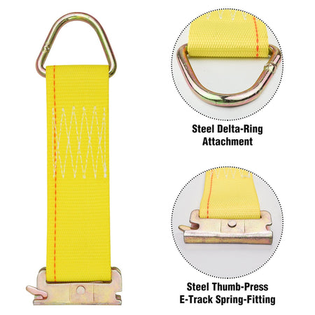 Robbor E Track Straps 2 in. x 6 in. E Track Tie Off Strap Rope with E-Track and D-Ring for Load Securement Tiedown in Pickups, Trailers, Trucks, Boats, Vans, Cars