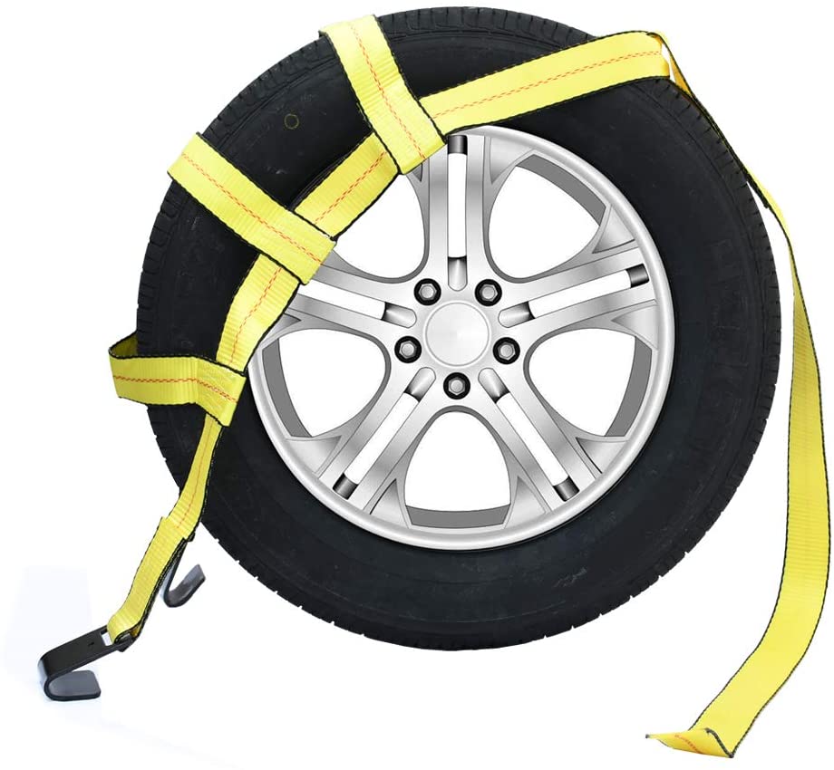 Robbor Tow Dolly Basket Straps with Flat Hook for Small to Medium Size Tires Over-The-Wheel Tie Down Bonnet Wheel Net