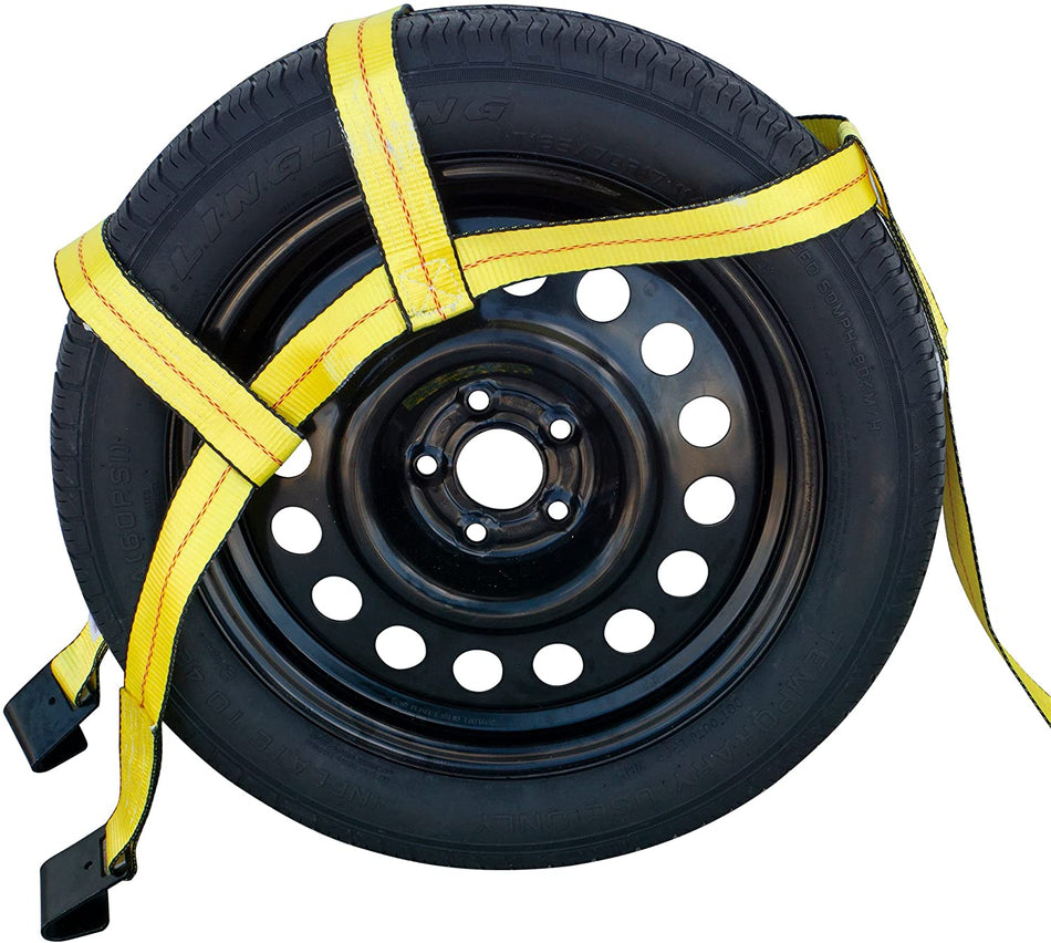 Robbor Tow Dolly Basket Straps with Flat Hook Over-The-Wheel Tie Down Bonnet Wheel Net for Small to Medium Size Tires 14-17"-2 Pack