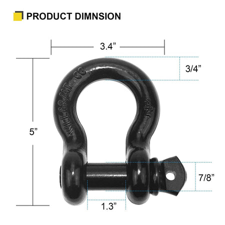 Robbor D Ring Shackles 3/4 inch D Shackles 57,000Ibs BS with 7/8"Screw Pin and Shackle Isolator & Washers Heavy Duty Anchor Clevis Shackles for Tow Strap,Winch,Off Road,Pickup,Vehicle Recovery