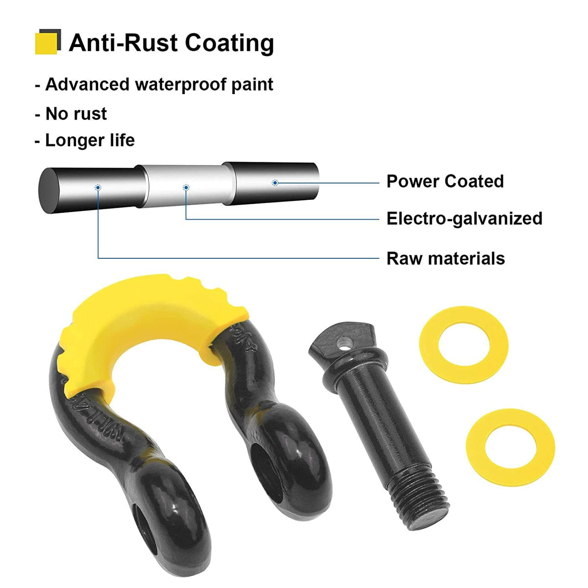 Robbor D Ring Shackles 3/4 inch D Shackles 57,000Ibs BS with 7/8"Screw Pin and Shackle Isolator & Washers Heavy Duty Anchor Clevis Shackles for Tow Strap,Winch,Off Road,Pickup,Vehicle Recovery