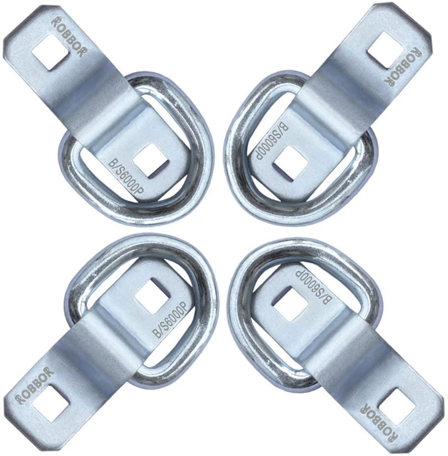 Robbor D Ring,Tie Down Anchor 4 Pk Surface Mount Tie Down Ring Heavy Duty 6000 Pound Breaking Strength Super Strong Forged Steel for Trailer Cargo Control, Tying Down Motor Bikers,ATV's