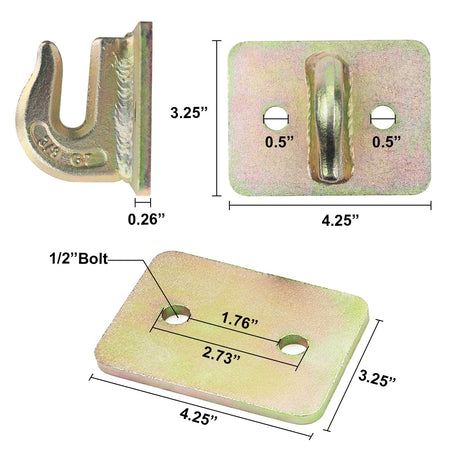 Robbor Grab Hook 3/8 in Bolt-on Grab Hook Grade 70 Forged Steel Tow Hook Work Well for Tractor Bucket, RV, UTV,Truck with Backer Plate and Hardware -2 PK