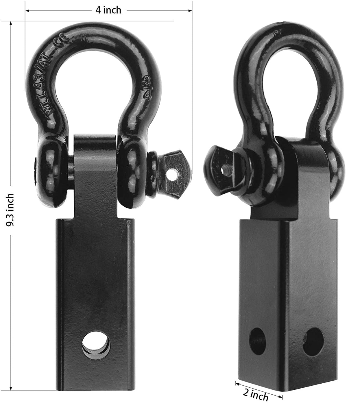 Shackle Hitch Receiver 2 inch 41918 Lb Break Strength Black Powder Coat Heavy Duty Shackle Hitch Comes with 3/4" Shackle & Hitch Pin Reliable Shackle Receiver Best for Truck,SUV and Vehicle Recovery