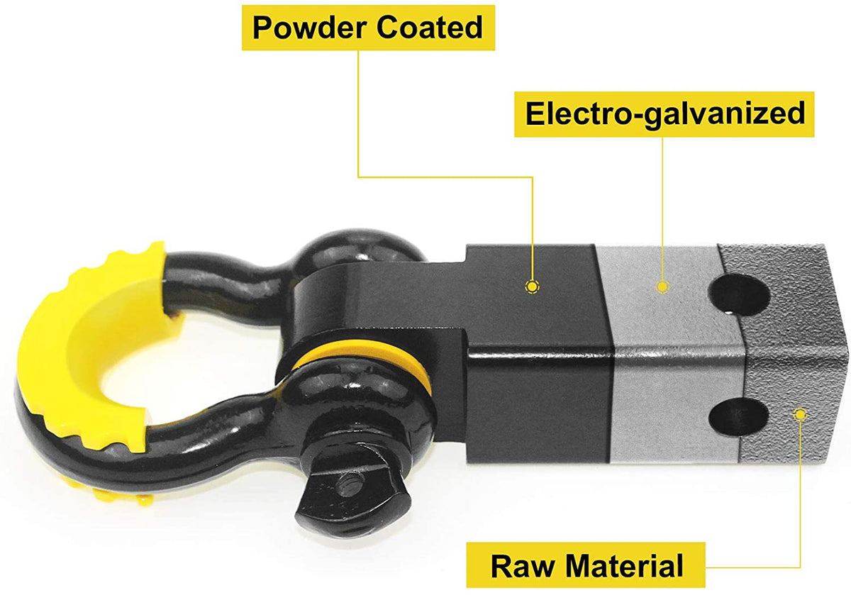 Shackle Hitch Receiver 2 inch 41918 Lb Break Strength Black Powder Coat Heavy Duty Shackle Hitch Comes with 3/4" Shackle & Hitch Pin Reliable Shackle Receiver Best for Truck,SUV and Vehicle Recovery