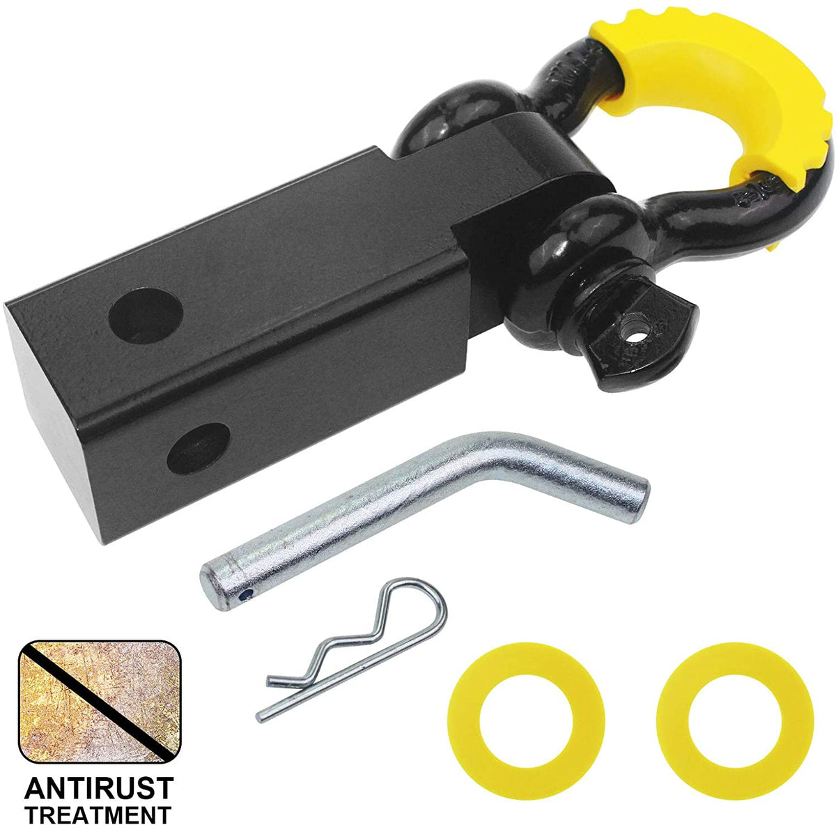 Shackle Hitch Receiver 2 inch 41918 Lb Break Strength Black Powder Coat Heavy Duty Shackle Hitch Comes with 3/4" Shackle & Hitch Pin Reliable Shackle Receiver Best for Truck,SUV and Vehicle Recovery
