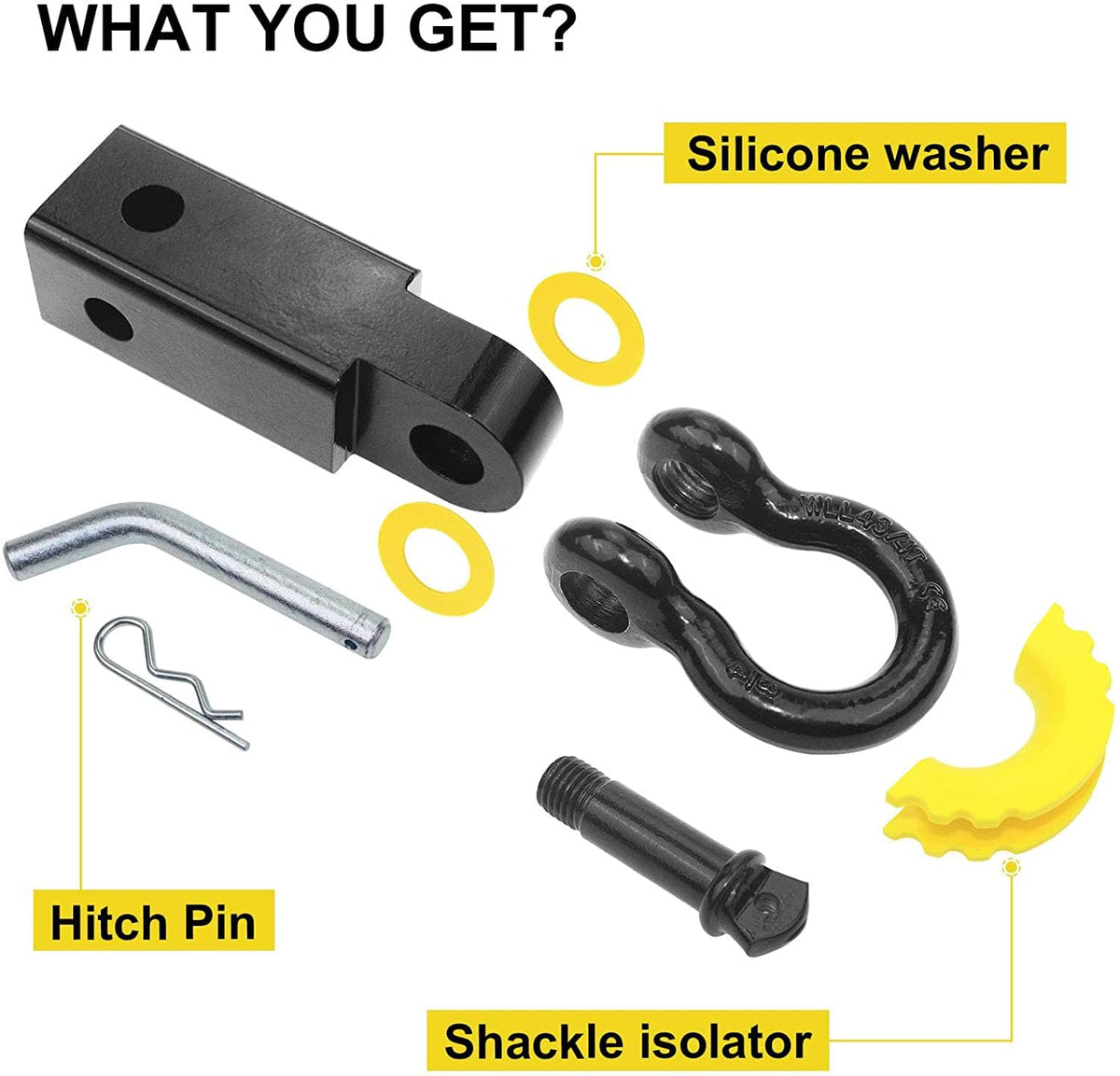Shackle Hitch Receiver 2 inch 41918 Lb Break Strength Black Powder Coat Heavy Duty Shackle Hitch Comes with 3/4" Shackle & Hitch Pin Reliable Shackle Receiver Best for Truck,SUV and Vehicle Recovery