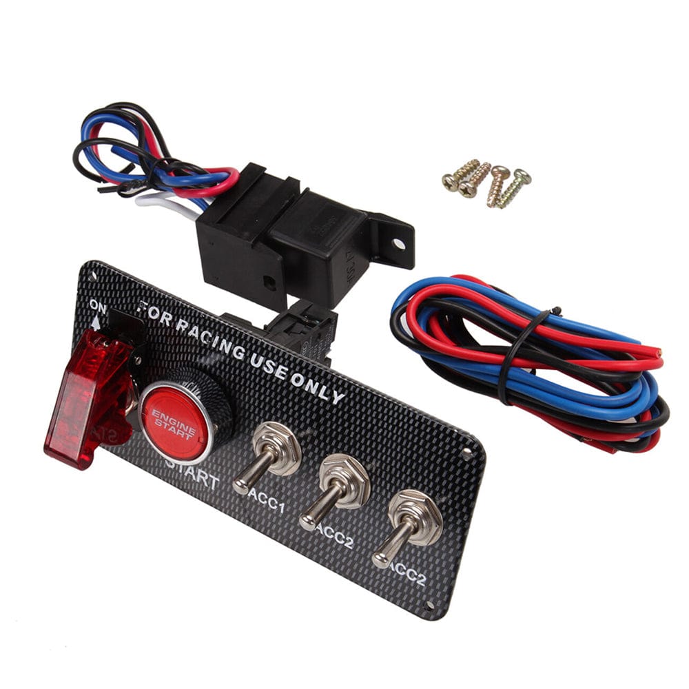 DC 12V Ignition Switch Panel 5 in 1 Car Engine Start Panel Push Button LED 3 Toggle Racing Panel-with Indicator Light for Racing Car