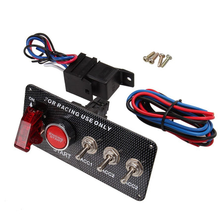 DC 12V Ignition Switch Panel 5 in 1 Car Engine Start Panel Push Button LED 3 Toggle Racing Panel-with Indicator Light for Racing Car